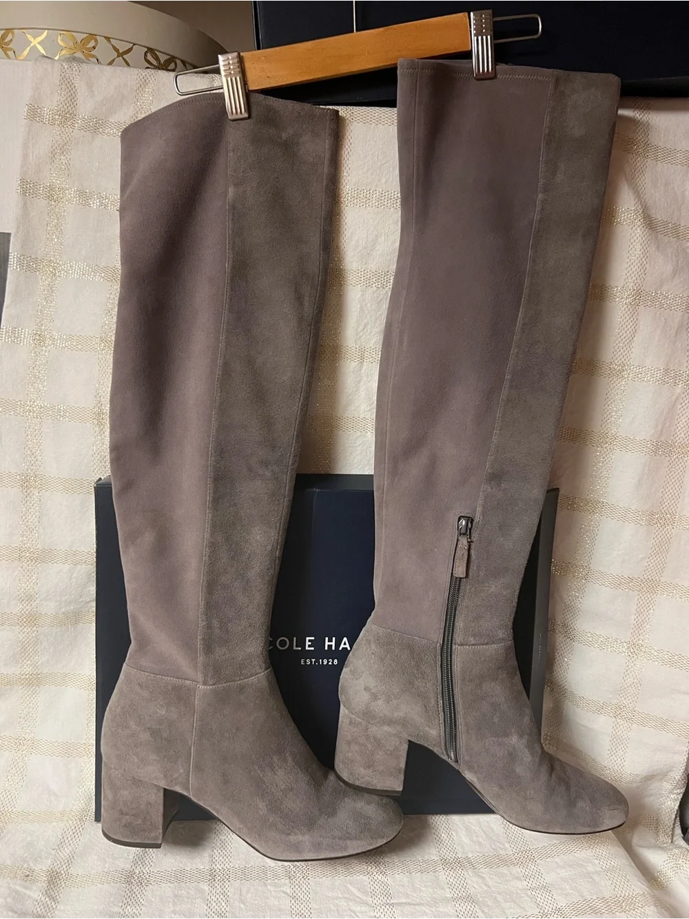Cole Haan Suede Over-the-Knee Boots in Taupe Gray